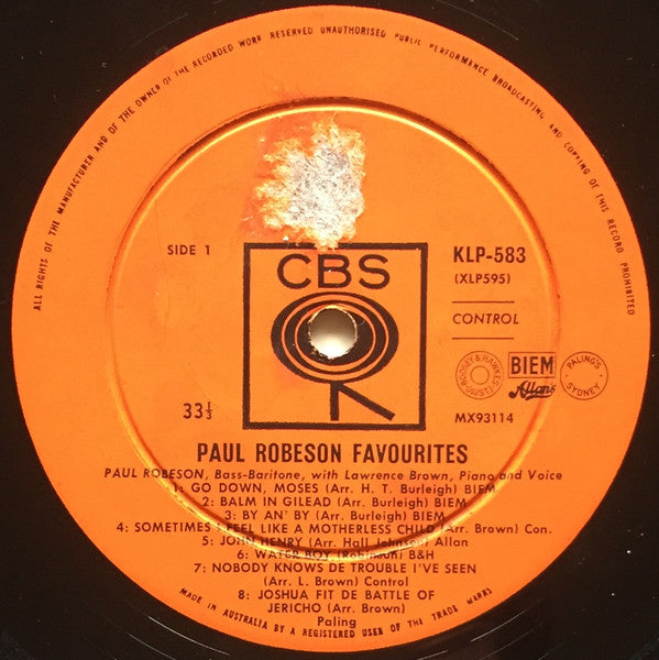 Paul Robeson : Paul Robeson Favourites (LP, Mono)