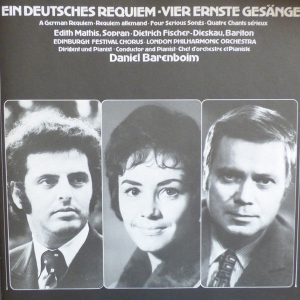 Johannes Brahms - Edith Mathis · Dietrich Fischer-Dieskau · Edinburgh Festival Chorus · London Philharmonic Orchestra · Daniel Barenboim : Ein Deutsches Requiem = A German Requiem / Vier Ernste Gesänge = Four Serious Songs (2xLP + Box)