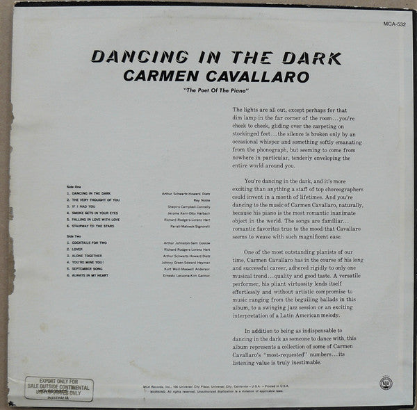 Carmen Cavallaro : Dancing In The Dark (LP, RE)