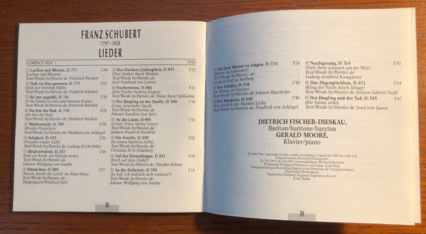 Schubert*, Dietrich Fischer-Dieskau, Gerald Moore : Lieder (2xCD, Comp)