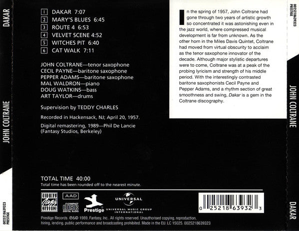 John Coltrane : Dakar (CD, Album, RE)