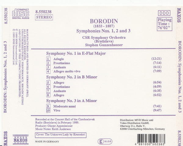 Alexander Borodin  / Stephen Gunzenhauser  / Slovak Radio Symphony Orchestra : Symphonies Nos. 1, 2 And 3 (CD, Album, RE)