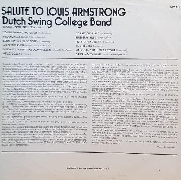 Dutch Swing College Band* : Salute To Louis Armstrong (LP, RE)