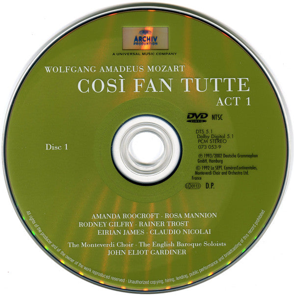 Wolfgang Amadeus Mozart - Amanda Roocroft, Rosa Mannion, Rodney Gilfry, Rainer Trost, Eirian James, Claudio Nicolai, The Monteverdi Choir, The English Baroque Soloists, John Eliot Gardiner : Così Fan Tutte (2xDVD-V, NTSC)