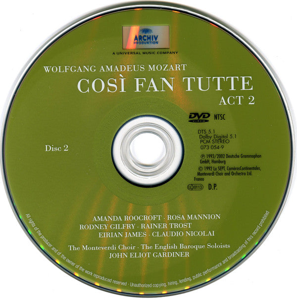 Wolfgang Amadeus Mozart - Amanda Roocroft, Rosa Mannion, Rodney Gilfry, Rainer Trost, Eirian James, Claudio Nicolai, The Monteverdi Choir, The English Baroque Soloists, John Eliot Gardiner : Così Fan Tutte (2xDVD-V, NTSC)