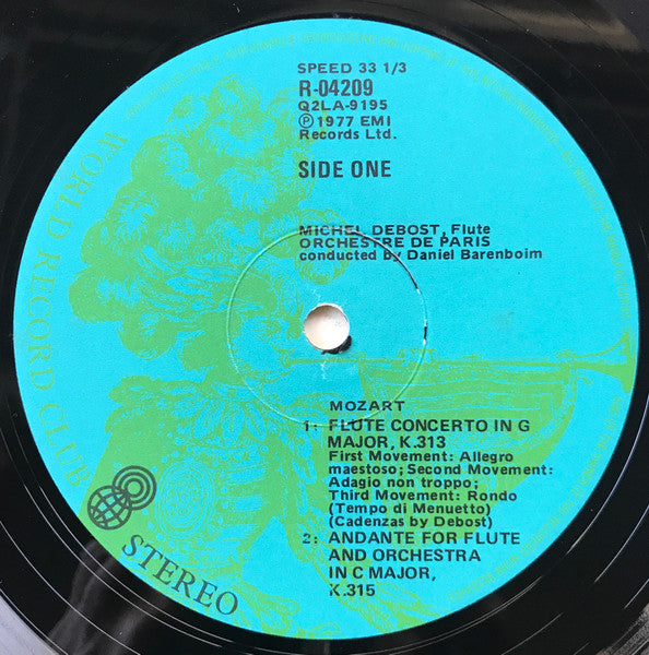 Mozart* - Michel Debost, Maurice Bourgue, Daniel Barenboim, Orchestre De Paris : Flute Concerto In G / Oboe Concerto In C / Andante For Flute & Orchestra In C (LP, Album, Quad, Club)
