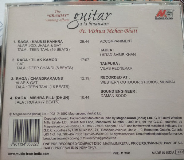 Pt. Vishwa Mohan Bhatt* : Guitar A La Hindustan (Ragas From India) (CD, Album, RE)