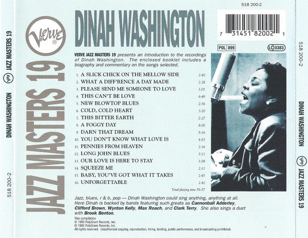 Dinah Washington : Verve Jazz Masters 19 (CD, Comp)