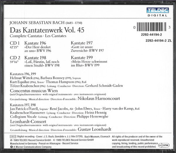 Joh. Sebast. Bach* : Complete Cantatas Vol. 45 (2xCD, RE)