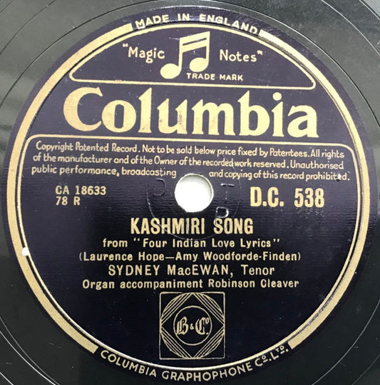 Father Sydney MacEwan : Kashmiri Song / Londonderry Air (Shellac, 10")