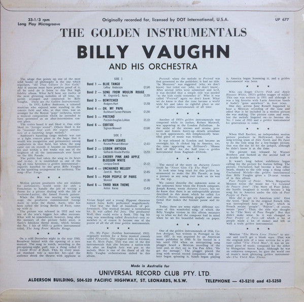 Billy Vaughn And His Orchestra : The Golden Instrumentals (LP, Album, RE)