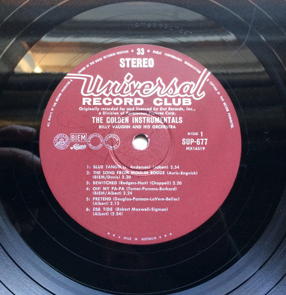 Billy Vaughn And His Orchestra : The Golden Instrumentals (LP, Album, RE)