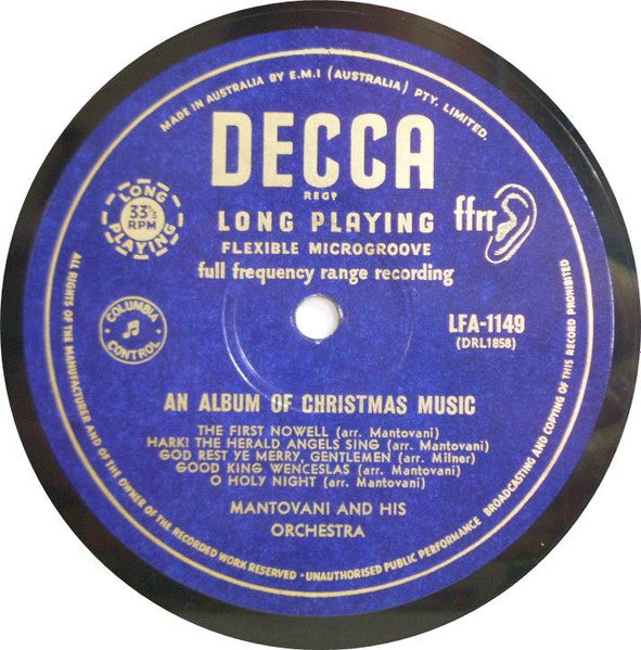 Mantovani And His Orchestra : An Album Of Christmas Music (10", Album)