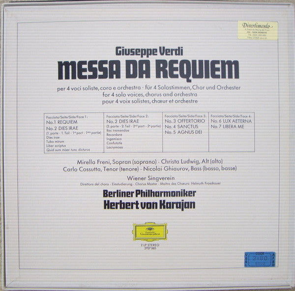 Giuseppe Verdi, Herbert Von Karajan, Berliner Philharmoniker, Mirella Freni •  Christa Ludwig •  Carlo Cossutta •  Nicolai Ghiaurov, Wiener Singverein : Messa Da Requiem (2xLP, Album + Box)