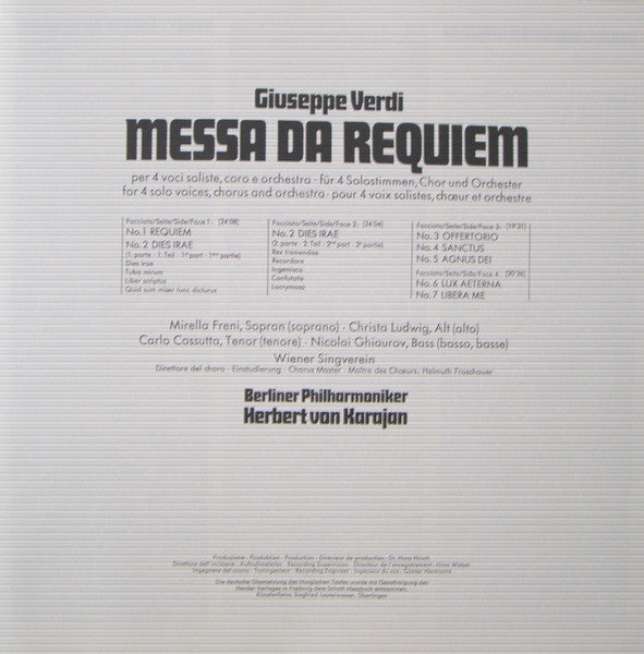 Giuseppe Verdi, Herbert Von Karajan, Berliner Philharmoniker, Mirella Freni •  Christa Ludwig •  Carlo Cossutta •  Nicolai Ghiaurov, Wiener Singverein : Messa Da Requiem (2xLP, Album + Box)