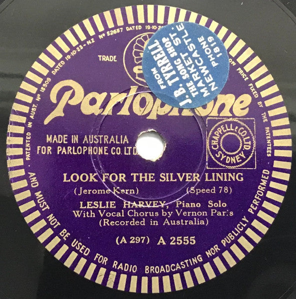 Leslie Harvey (2) : Look For The Silver Lining / Lily Of Laguna (Shellac, 10", RP)