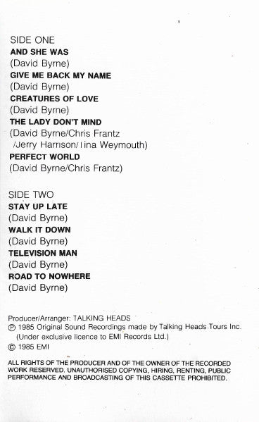 Talking Heads : Little Creatures (Cass, Album)