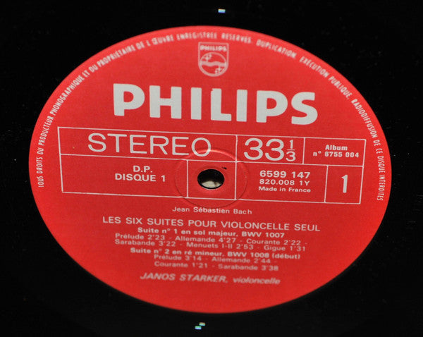J.S. Bach* - Janos Starker : Intégrale En 2 Disques Des Six Suites Pour Violoncelle Seul BWV 1007-1012 (2xLP, RE, Gat)