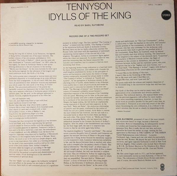 Alfred Lord Tennyson, Basil Rathbone : Idylls Of The King (2xLP, Album, Club)