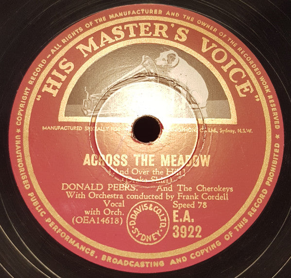 Donald Peers : Across The Meadow / I Remember The Cornfields (Shellac, 10")