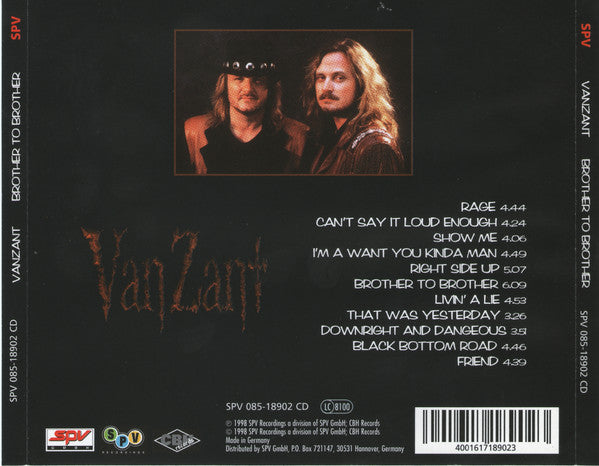 Van Zant : Brother To Brother (CD, Album)