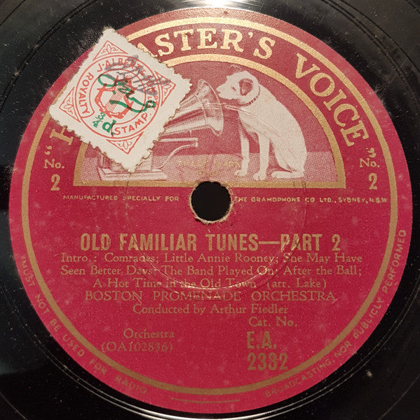 Boston Promenade Orchestra : Old Familiar Tunes (Shellac, 10")