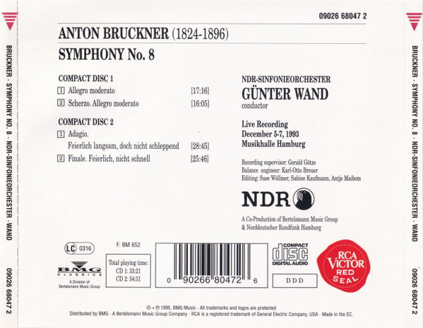 Anton Bruckner, NDR Sinfonieorchester, Günter Wand : Symphony No. 8 (2xCD)
