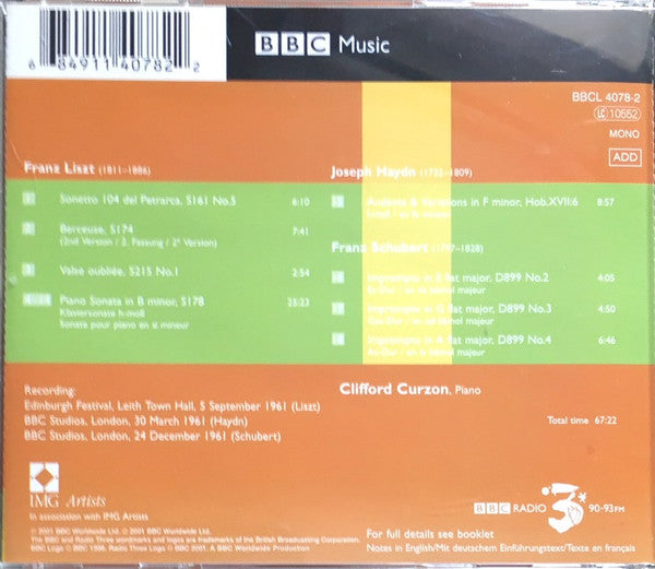 Clifford Curzon : Liszt / Haydn / Schubert (CD, Mono)