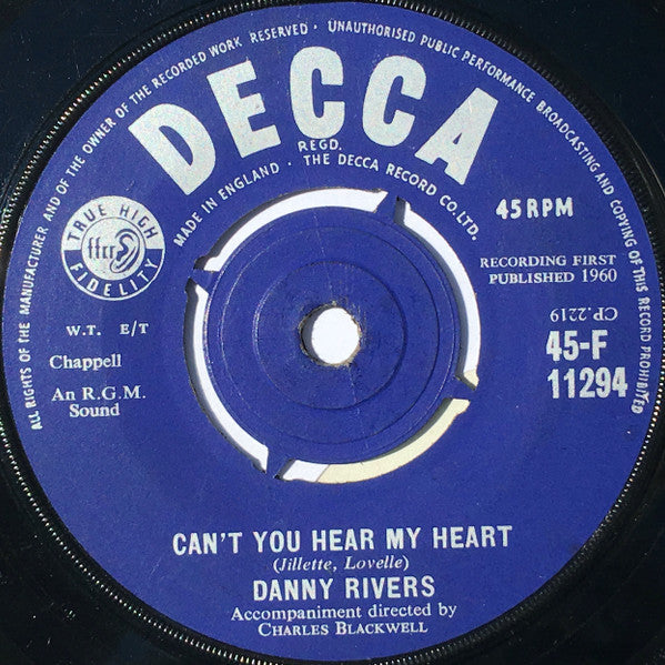 Danny Rivers : Can't You Hear My Heart (7", Single)