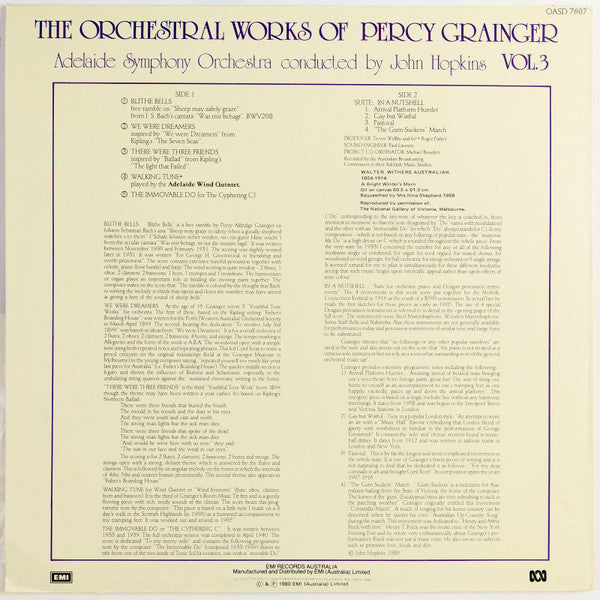 Percy Grainger, Adelaide Symphony Orchestra Conducted By John Hopkins (11) : The Orchestral Works Of Percy Grainger Vol. 3 (LP)