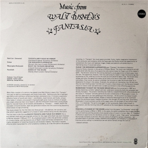 Stokowski* * Camarata* * Herrmann* * Black* : Music From Walt Disney's Fantasia (LP, Comp, Club, RE)