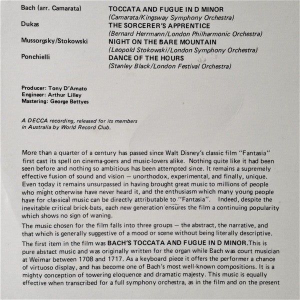 Stokowski* * Camarata* * Herrmann* * Black* : Music From Walt Disney's Fantasia (LP, Comp, Club, RE)