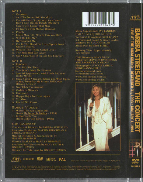 Barbra Streisand : The Concert (Live At The MGM Grand - December 31, 1993 / January 1,1994) (DVD-V, PAL)