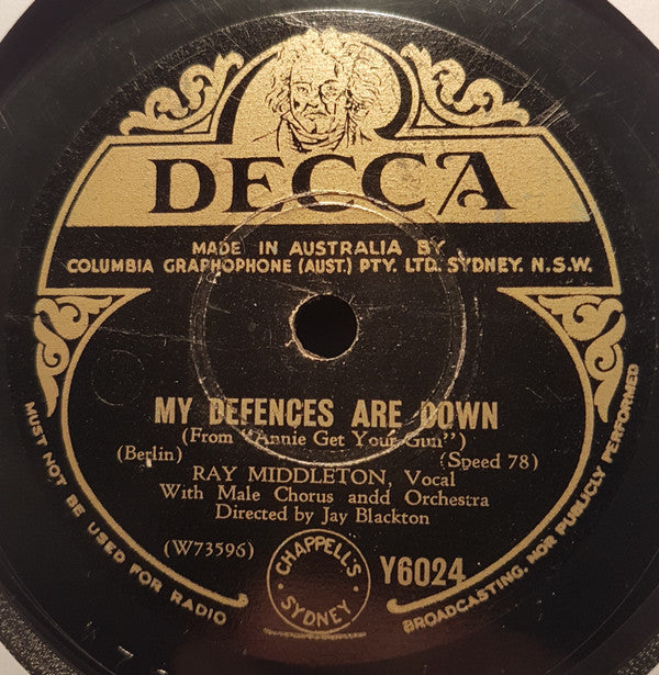 Ray Middleton, Robert Lenn And Kathleen Carnes : My Defenses Are Down / Who Do You Love I Hope (Shellac, 10")