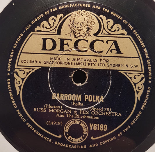 Russ Morgan And His Orchestra : Barroom Polka / Put Your Shoes On, Lucy (Shellac, 10")
