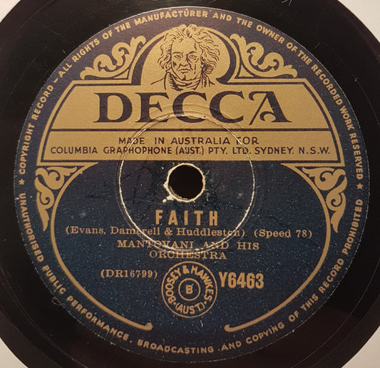 Mantovani And His Orchestra : Faith / The Agnes Waltz (Shellac, 10")
