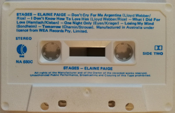 Elaine Paige : Stages (Cass, Comp)