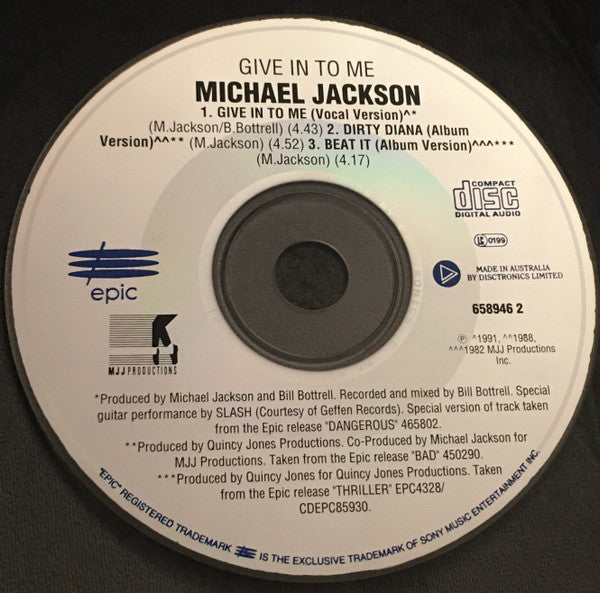 Michael Jackson : Give In To Me (CD, Single)