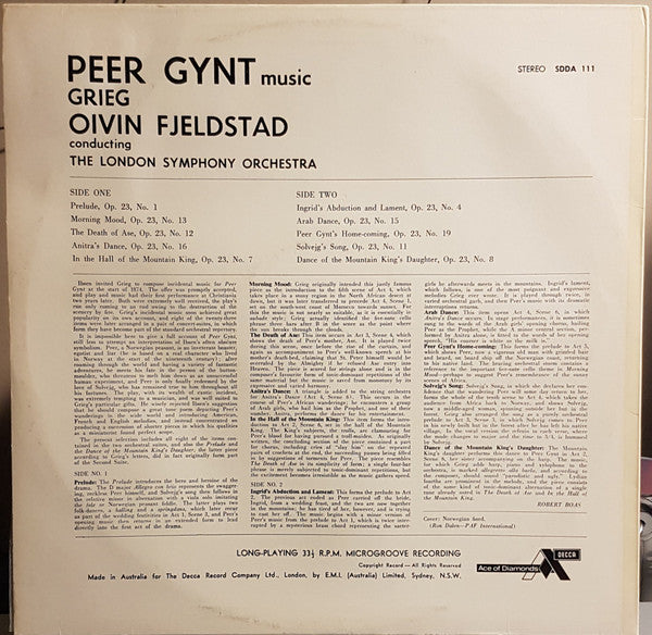 Edvard Grieg, Øivin Fjeldstad, London Symphony Orchestra : Peer Gynt Music (LP, Album)