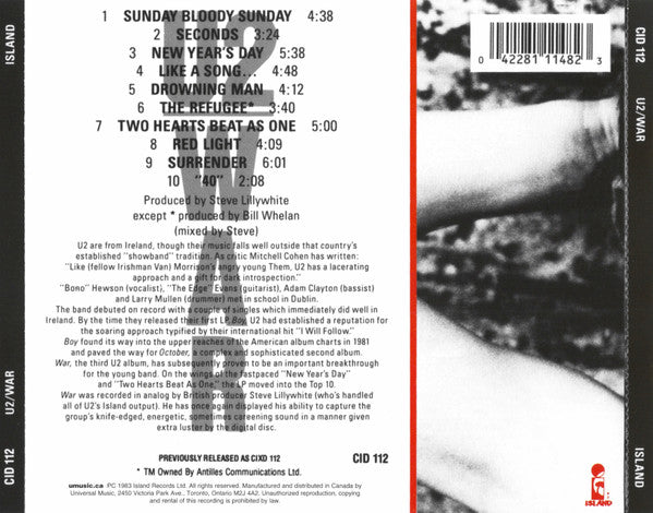 U2 : War (CD, Album, RE, RP)