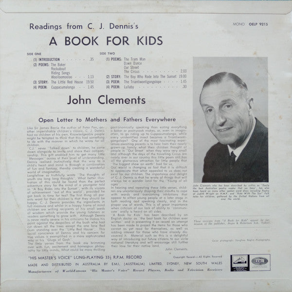 John Clements (3) : Readings From C. J. Dennis's A Book For Kids (LP, Album, Mono)