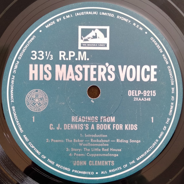 John Clements (3) : Readings From C. J. Dennis's A Book For Kids (LP, Album, Mono)