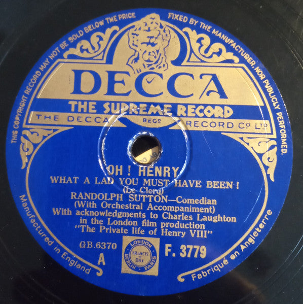 Randolph Sutton : Oh ! Henry ! What A Lad You Must Have Been ! / Mrs. Rush And Her Scrubbing Brush (Shellac, 10")