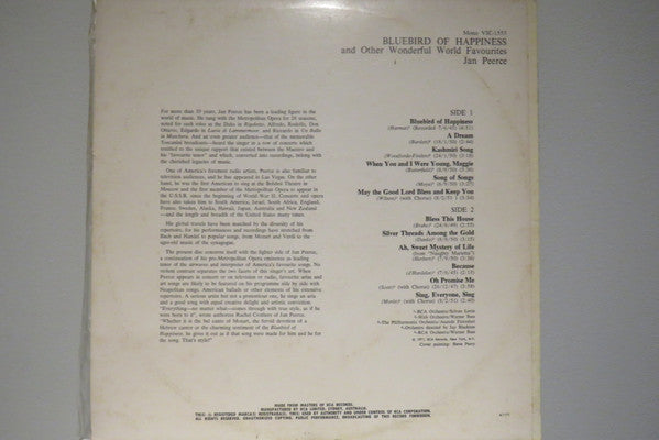 Jan Peerce : Bluebird Of Happiness And Other Wonderful World Favorites (LP, Comp, Mono)