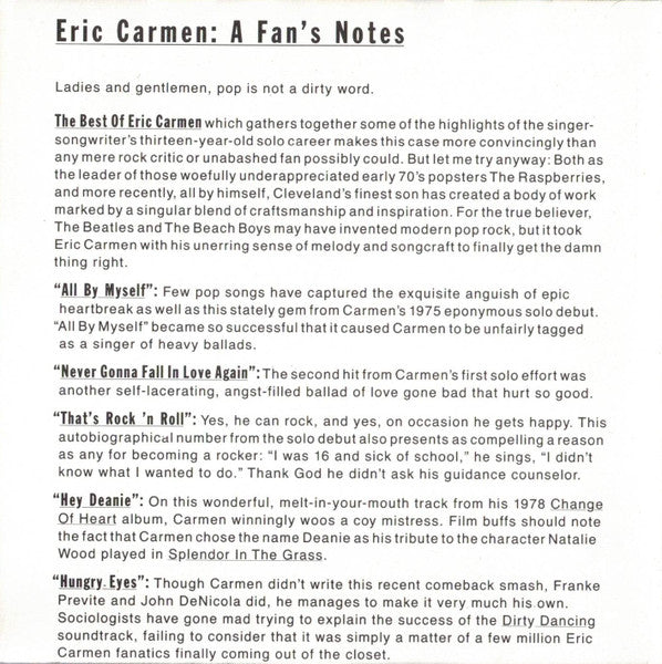 Eric Carmen : The Best Of Eric Carmen (CD, Comp, RE)