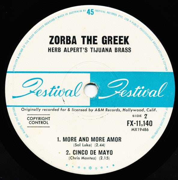 Herb Alpert & The Tijuana Brass : Zorba The Greek (7", EP, Mono)