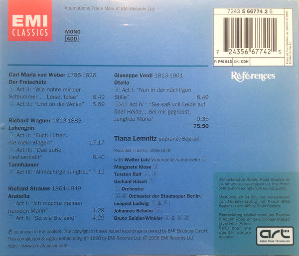 Tiana Lemnitz : Opera Arias/Opernarien/Airs D'Operas (CD, Comp, Mono)
