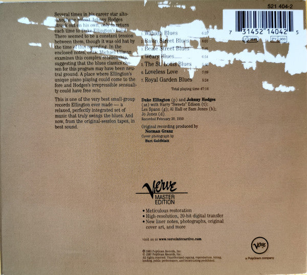 Duke Ellington & Johnny Hodges : Back To Back (Duke Ellington And Johnny Hodges Play The Blues) (CD, Album, RE, RM, Dig)