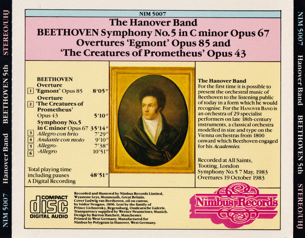 The Hanover Band*, Beethoven* : Symphony No. 5, Overtures 'Egmont' And 'The Creatures Of Prometheus' (CD, Album, Amb)