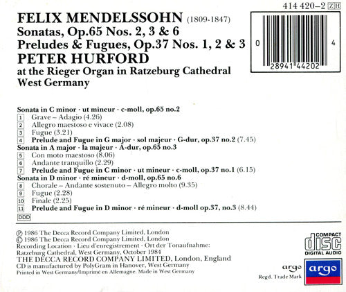 Mendelssohn*, Peter Hurford : Organ Works = Oeuvres D'orgue = Orgelwerke (CD, Album, RE)